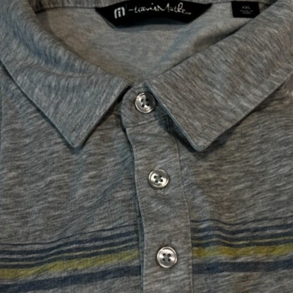 TravisMathew Polo Shirt XL Mens Grey Striped Short Sleeve Heathered Golf Top